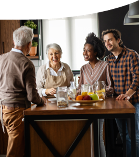 family gathered around a kitchen table