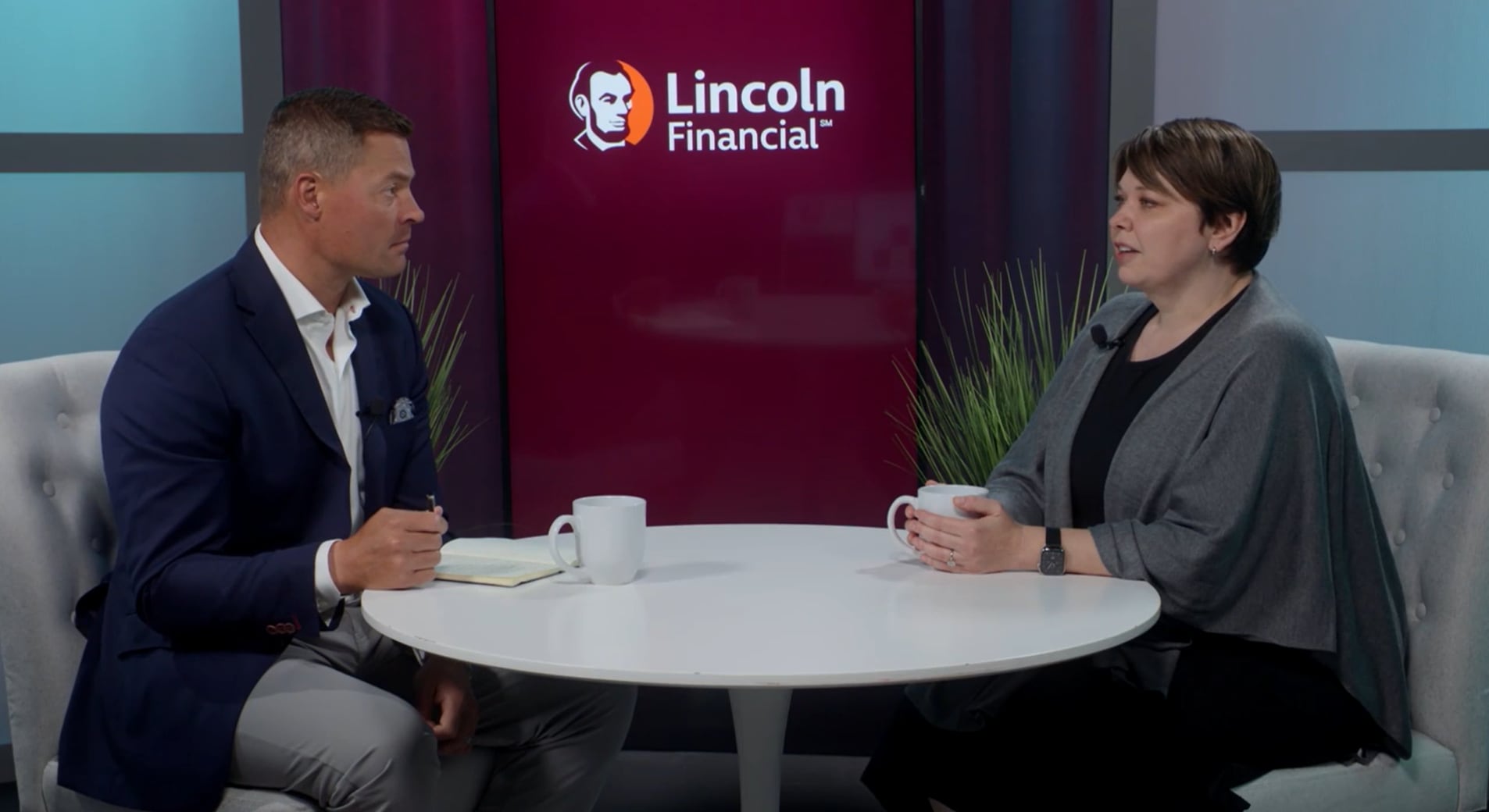 Jared Nepa, Head of Life and MoneyGuard Distribution, Lincoln Financial Distributors sits with Suzanne Schmitt, Managing Director with NextChapter Innovation 