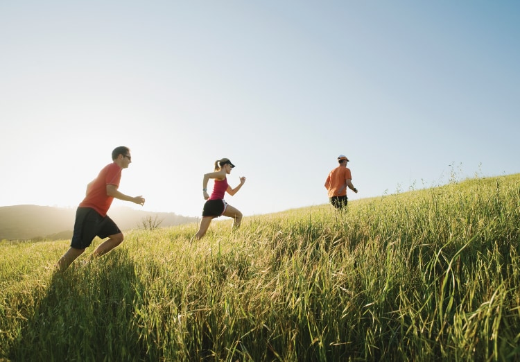 Runners run in field