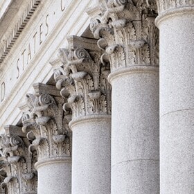 Close up of New York Supreme Court building pillars