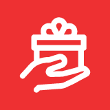 Icon of hand holding a gift.
