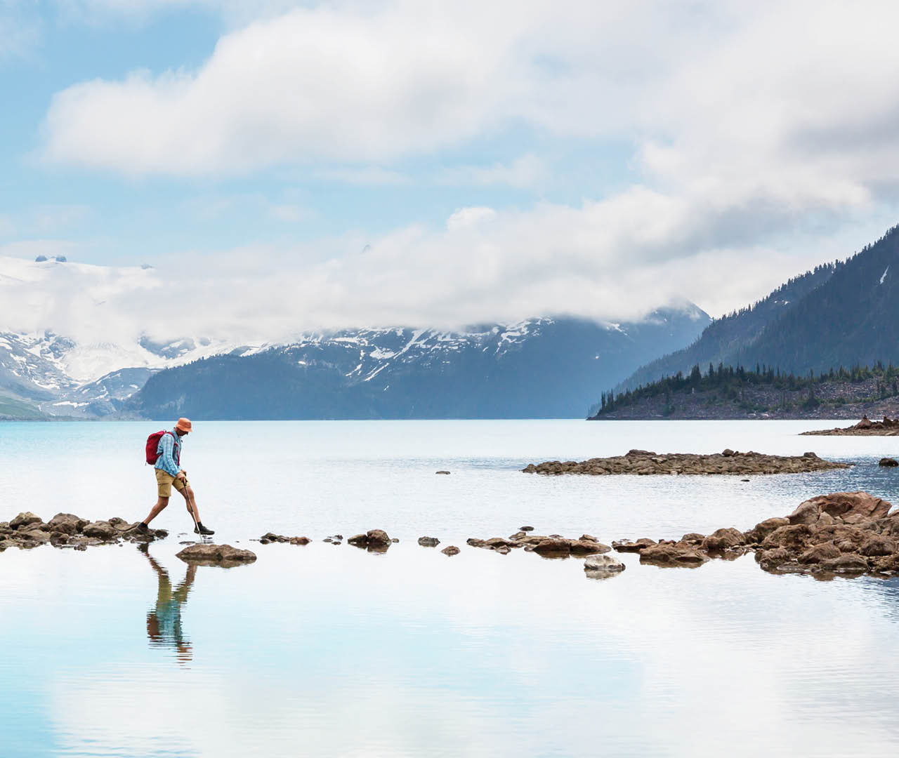 Hike to turquoise waters of picturesque Garibaldi Lake near Whistler, BC, Canada. Very popular hike destination in British Columbia.