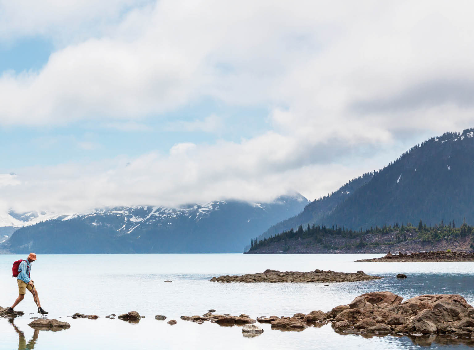 Hike to turquoise waters of picturesque Garibaldi Lake near Whistler, BC, Canada. Very popular hike destination in British Columbia.